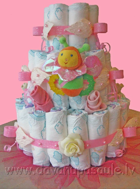 Тортик из памперсов - подарочный комплект на 1 год ( для девочки)